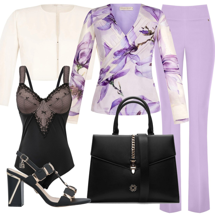 Outfit donna - Noi siamo sempre bellissime. Stile Romantica per Tutti i giorni. Abbinamento con body, sandali col tacco, bluse, pantaloni, bolero, borse a mano.
