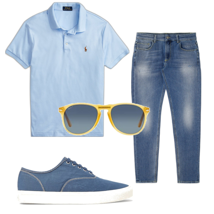 Outfit uomo - Total look #1629891. Stile Casual per Tutti i giorni. Abbinamento con jeans skinny, polo, sneakers, occhiali da sole.