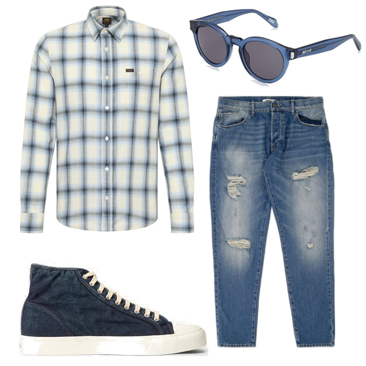 Outfit uomo - Total look #1629892. Stile Trendy per Tutti i giorni. Abbinamento con jeans, sneakers, camicie, occhiali da sole.