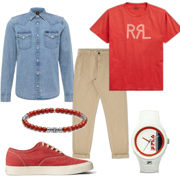 Outfit uomo - Total look #1630185. Stile Urban per Tutti i giorni. Abbinamento con pantaloni, sneakers, t-shirt, camicie, orologi, braccialetti.