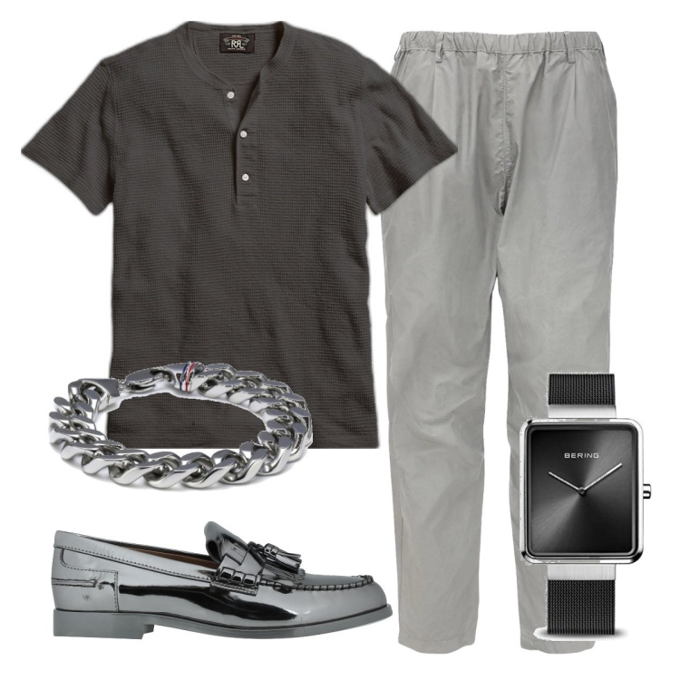 Outfit uomo - Total look #1630190. Stile Urban per Tutti i giorni. Abbinamento con scarpe stringate, t-shirt, braccialetti, pantaloni, orologi.