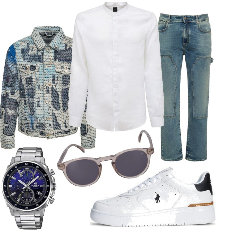 Outfit uomo - La camicia bianca. Stile Casual per Tutti i giorni. Abbinamento con sneakers, occhiali da sole, orologi, camicie, giacche, jeans.