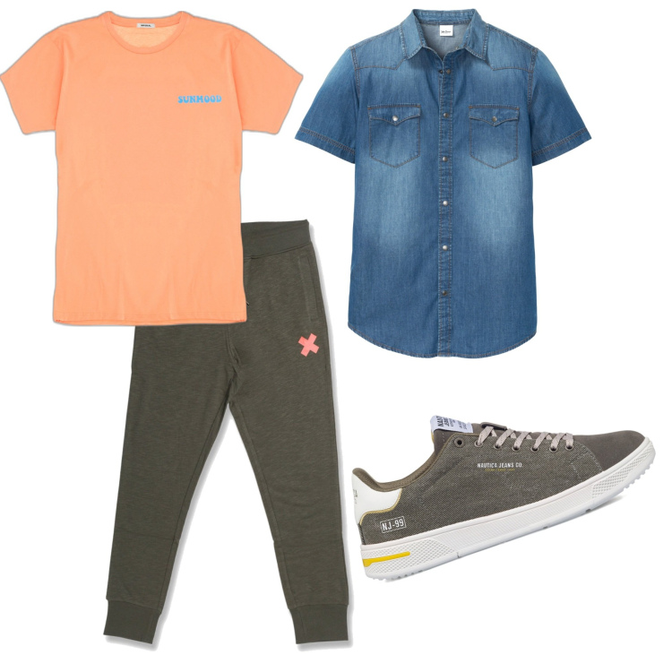 Outfit uomo - Total look #1630538. Stile Casual per Tutti i giorni. Abbinamento con camicie a manica corta, t-shirt, pantaloni, sneakers.