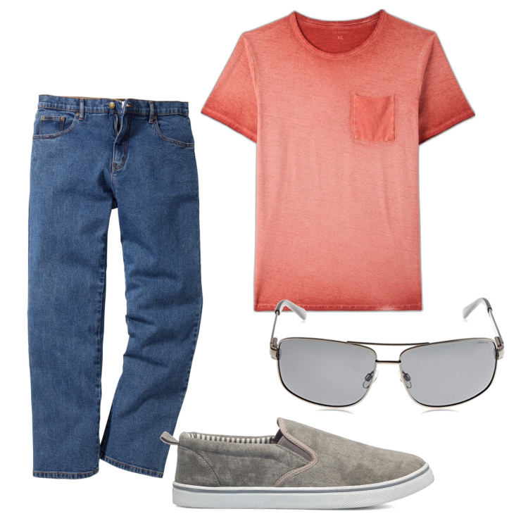 Outfit uomo - Total look #1630541. Stile Casual per Tutti i giorni. Abbinamento con jeans dritti, t-shirt, sneakers, occhiali da sole.