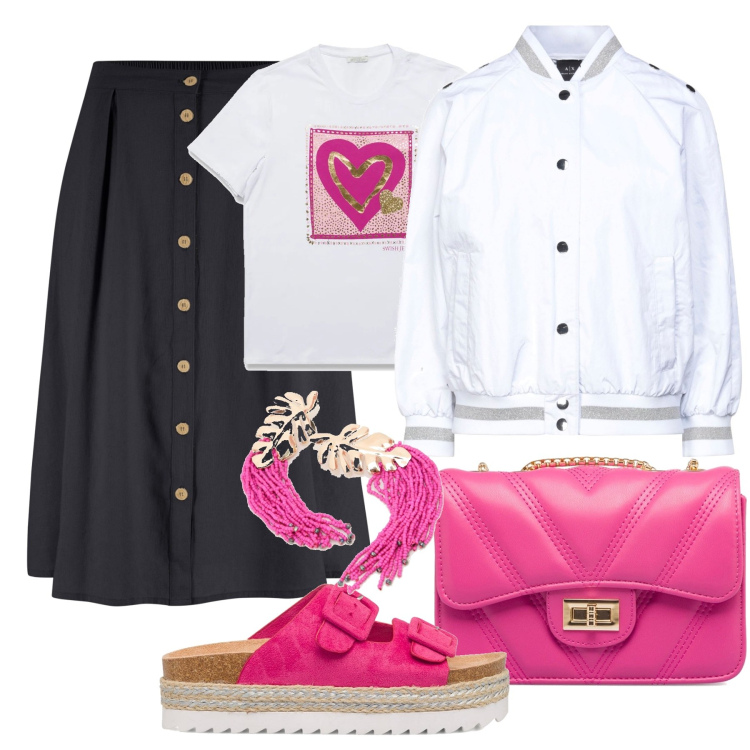 Outfit donna - Bomber Armani. Stile Bon Ton per Tutti i giorni. Abbinamento con gonne longuette, blazer, orecchini, t-shirt, borse a tracolla, sandali in pelle.