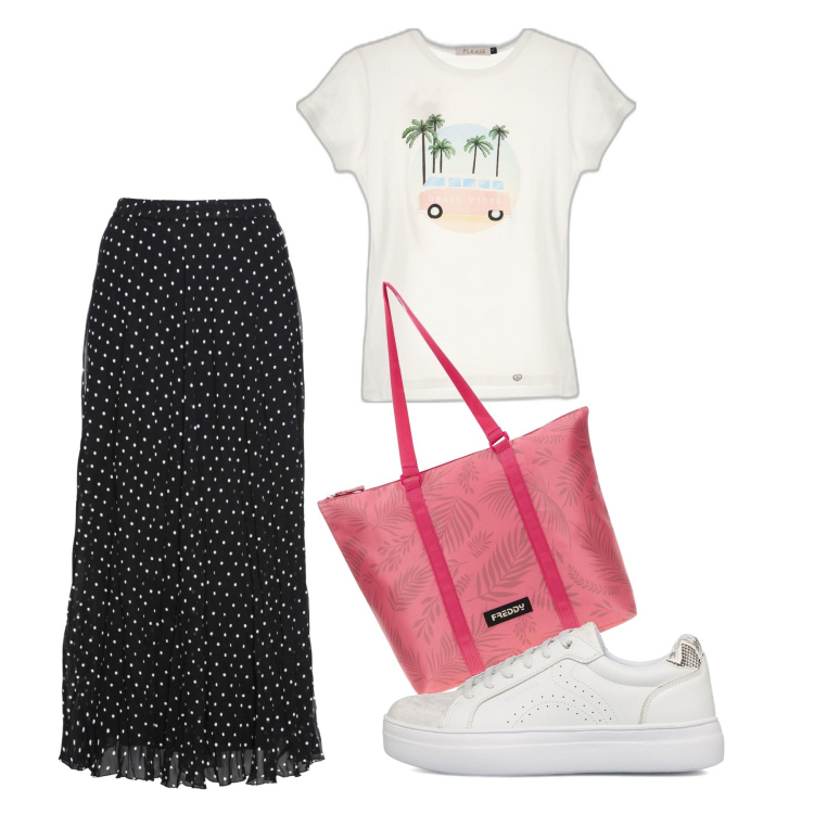 Outfit donna - Shopper rosa. Stile Basic per Tutti i giorni. Abbinamento con gonne, t-shirt, borse tote, sneakers.
