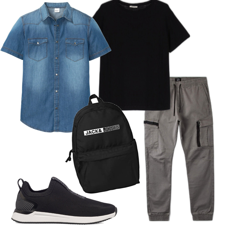 Outfit uomo - Casual e comodo. Stile Casual per Tutti i giorni. Abbinamento con camicie a manica corta, pantaloni cargo, t-shirt, sneakers, borse sportive.