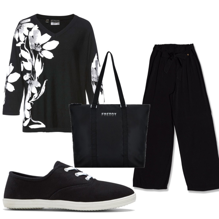Outfit donna - Total look #1631150. Stile Basic per Tutti i giorni. Abbinamento con sneakers, maglieria, borse tote, pantaloni.