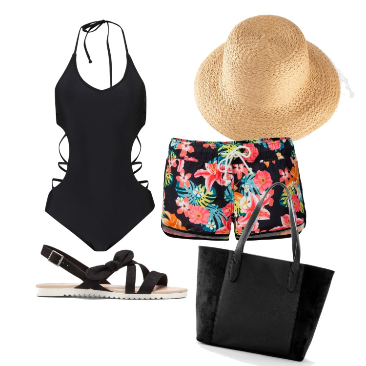 Outfit donna - Il beach look perfetto con Bonprix. Stile Glamour per Mare. Abbinamento con shopping bag, felpe, costumi interi, sandali, pantaloni corti.