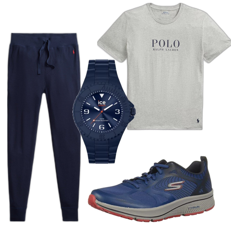 Outfit uomo - Corsetta. Stile Casual per Sport. Abbinamento con pantaloni, t-shirt, scarpe sportive, orologi.