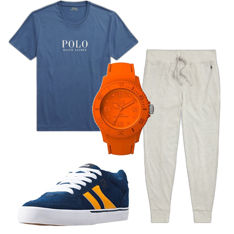 Outfit uomo - Total look #1631161. Stile Casual per Sport. Abbinamento con t-shirt, pantaloni, orologi, scarpe sportive.