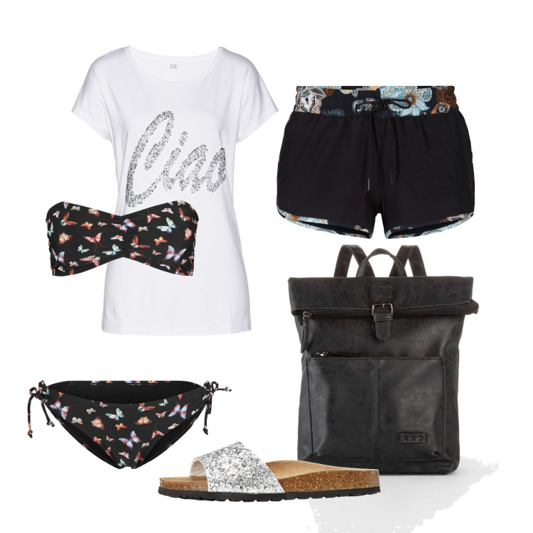 Outfit donna - Il beach look perfetto con Bonprix. Stile Casual per Mare. Abbinamento con bikini, pantaloni corti, zaini, ciabatte, maglieria.