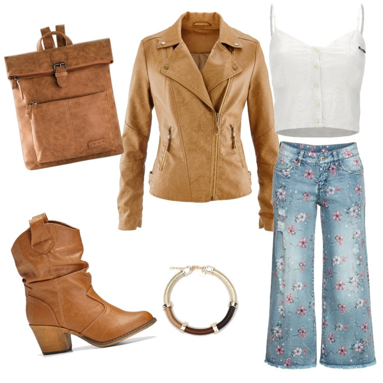 Outfit donna - So vintage!. Stile Vintage retrò per Serata fuori. Abbinamento con stivaletti texani, zaini, jeans, blazer, top, braccialetti.