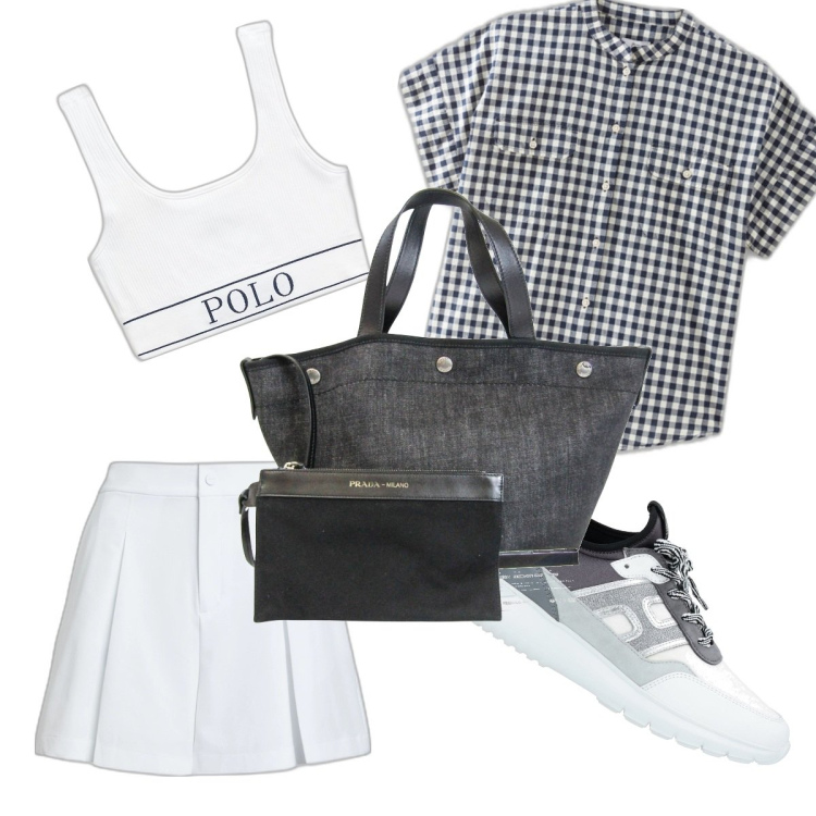 Outfit donna - Total look #1631683. Stile Casual per Tutti i giorni. Abbinamento con sneakers, borse a mano, bluse, canottiere, minigonne.