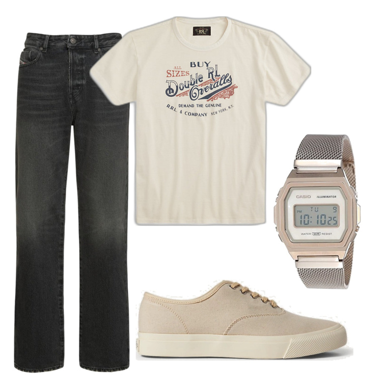 Outfit uomo - Total look #1631819. Stile Casual per Tutti i giorni. Abbinamento con sneakers, t-shirt, jeans, orologi.