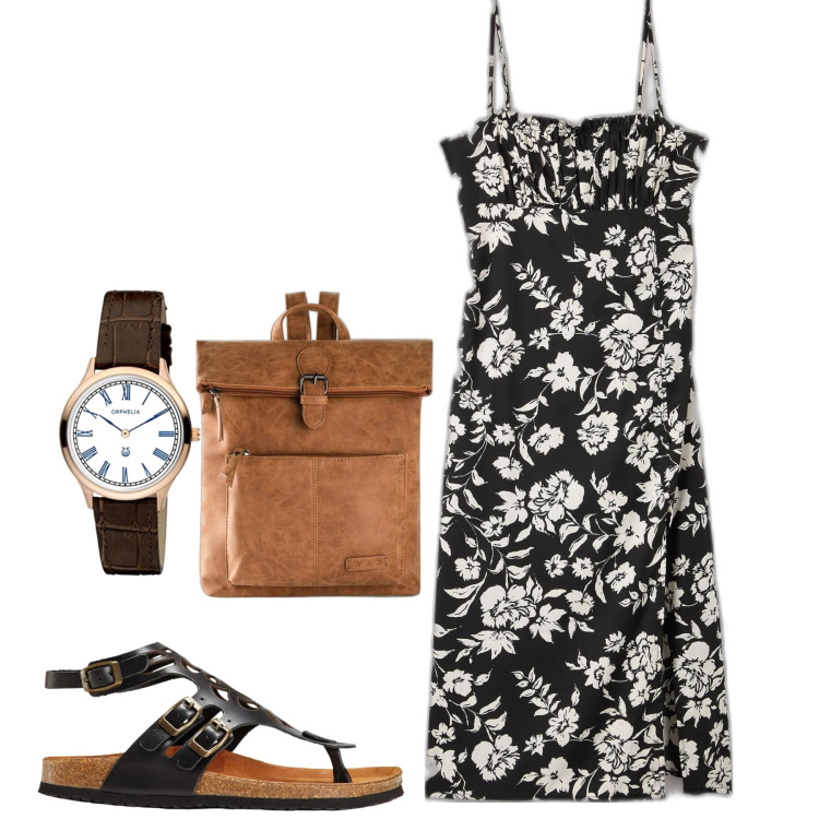Outfit donna - Bianco e nero intramontabile. Stile Bon Ton per Tutti i giorni. Abbinamento con zaini, sandali in pelle, vestiti lunghi, orologi analogici.