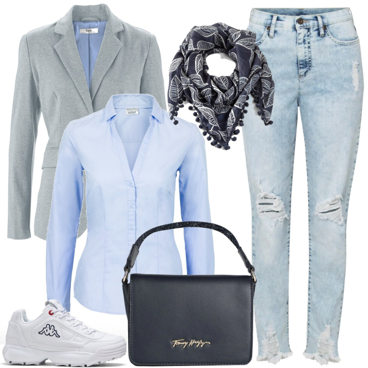 Outfit donna - Mannish chic per ogni occasione. Stile Mannish per Ufficio. Abbinamento con camicie, jeans mom, sneakers, blazer, foulard, borse a mano.