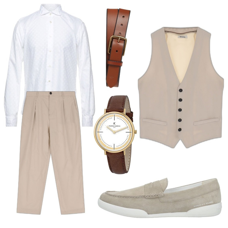 Outfit uomo - Camicia bianca e ..... Stile Business/Elegante per Ufficio. Abbinamento con gilet, pantaloni, cinture, scarpe stringate, camicie, orologi.