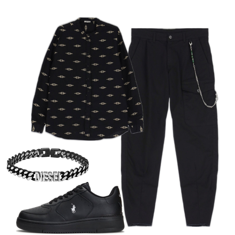 Outfit uomo - In città. Stile Trendy per Serata speciale. Abbinamento con pantaloni, camicie, sneakers, braccialetti.