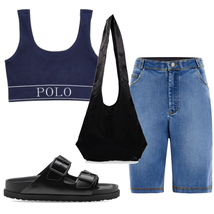 Outfit donna - Total look #1632397. Stile Trendy per Tutti i giorni. Abbinamento con bermuda, canottiere, sandali in pelle, borse a tracolla.