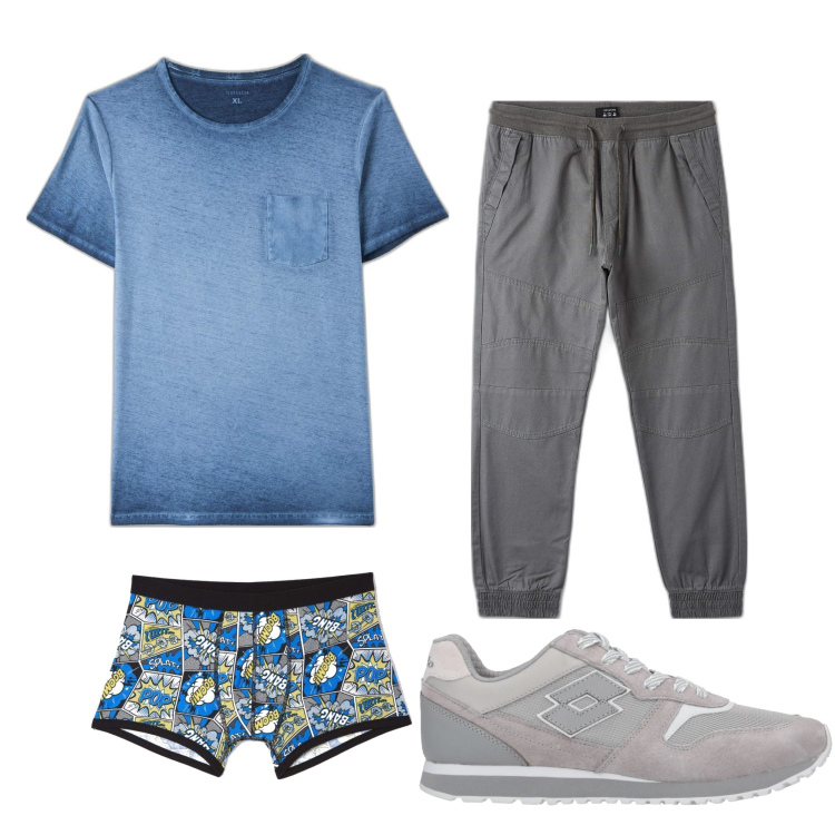 Outfit uomo - Total look #1632430. Stile Casual per Tutti i giorni. Abbinamento con sneakers, t-shirt, pantaloni, boxer.