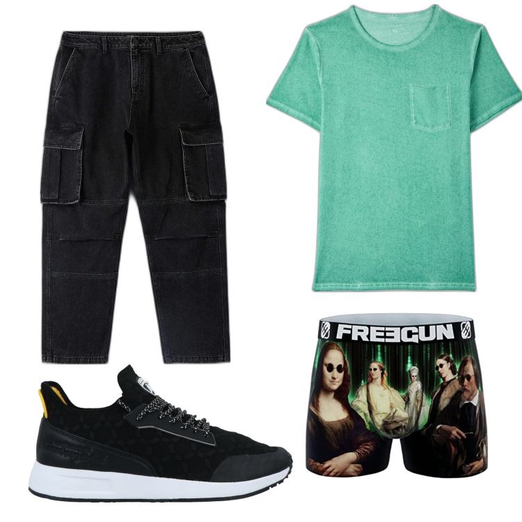 Outfit uomo - Total look #1632434. Stile Casual per Tutti i giorni. Abbinamento con sneakers, t-shirt, jeans, boxer.