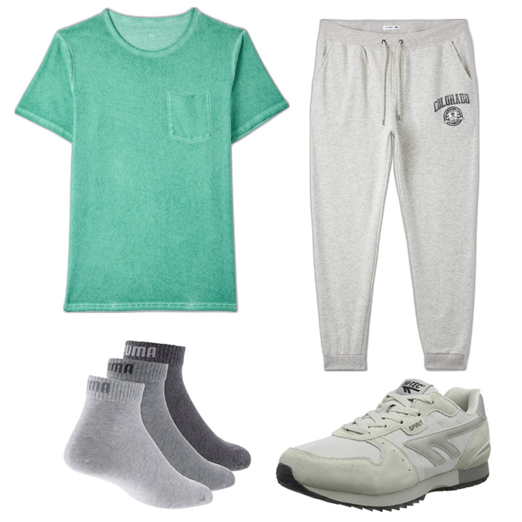 Outfit uomo - Total look #1632450. Stile Casual per Sport. Abbinamento con t-shirt, pantaloni, calzini, scarpe sportive.