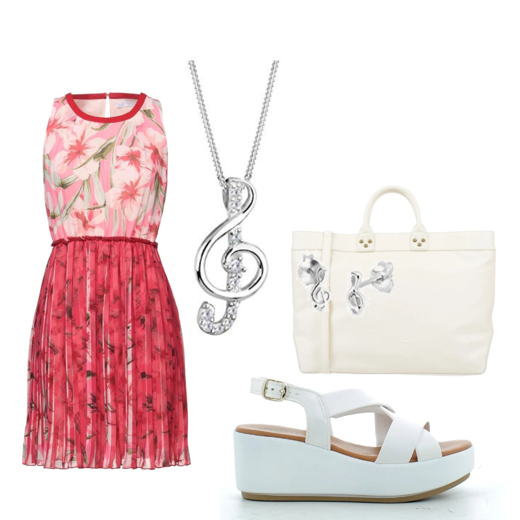 Outfit donna - #monamur#. Stile Glamour per Ufficio. Abbinamento con vestiti corti, borse a mano, zeppe, ciondoli.