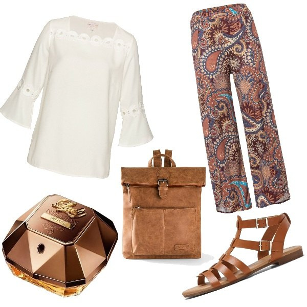Outfit donna - il mio zaino. Stile Basic per Ufficio. Abbinamento con zaini, pantaloni, bluse, sandali, profumi.