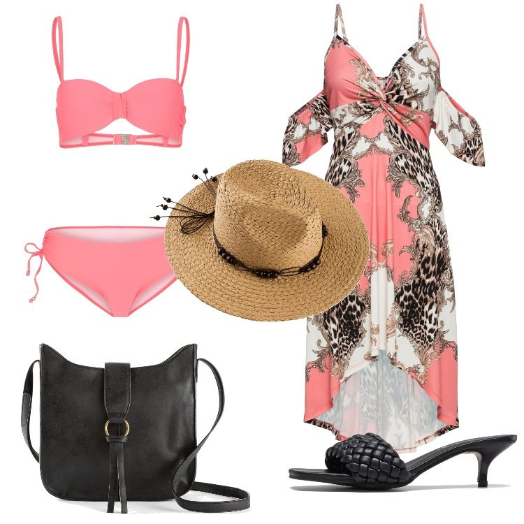 Outfit donna - Etno-chic by Bonprix. Stile Etnico per Mare. Abbinamento con borse a tracolla, vestiti asimmetrici, bikini, ciabatte, cappelli.
