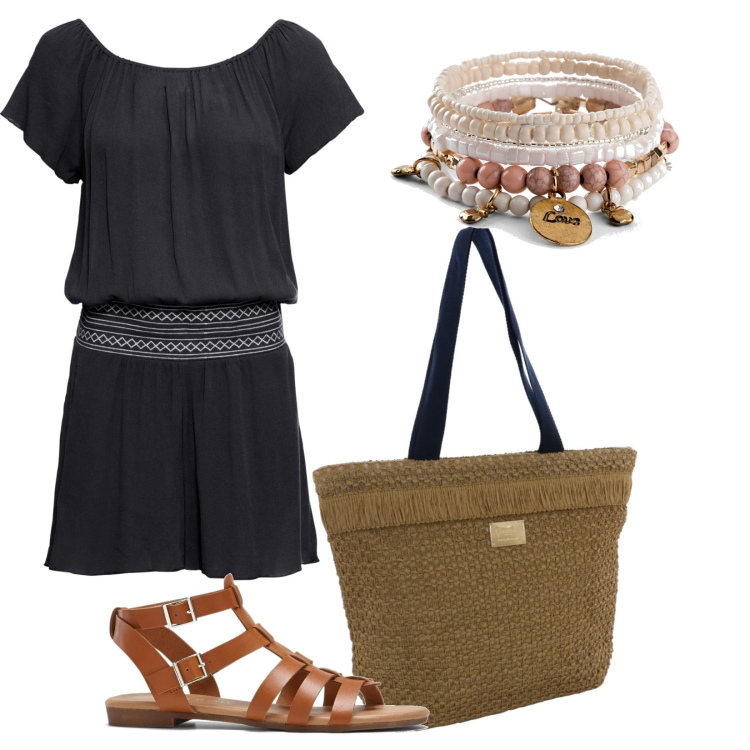 Outfit donna - Pagliaccietto etnico. Stile Etnico per Tutti i giorni. Abbinamento con tute, braccialetti, sandali, borse a secchiello.