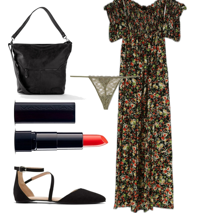 Outfit donna - Total look #1632820. Stile Romantica per Tutti i giorni. Abbinamento con borse a tracolla, ballerine, perizomi, vestiti lunghi, rossetti.