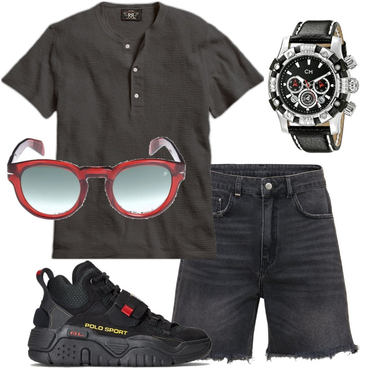 Outfit uomo - Total look #1632846. Stile Casual per Tutti i giorni. Abbinamento con t-shirt, sneakers alte, orologi, occhiali da sole, shorts.