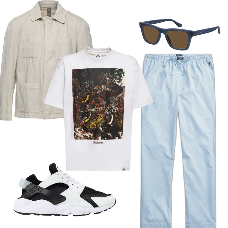 Outfit uomo - Stiloso. Stile Trendy per Tutti i giorni. Abbinamento con sneakers, giacche, pantaloni, t-shirt, occhiali da sole.