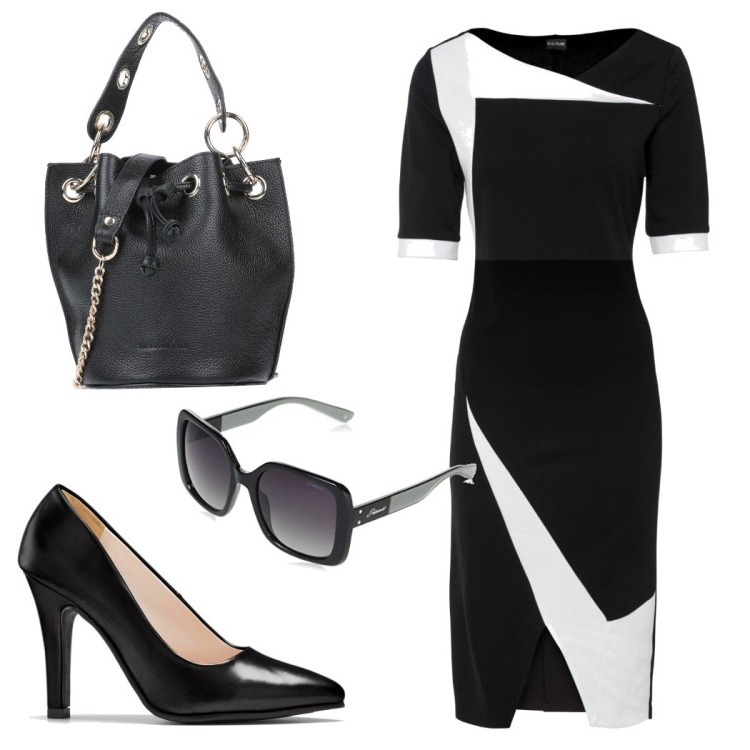 Outfit donna - Curvy chic!. Stile Chic per Serata fuori. Abbinamento con vestiti a tubino, décolleté, borse a mano, occhiali da sole.