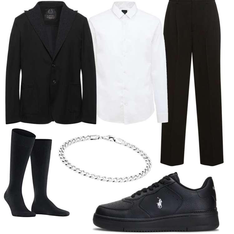 Outfit uomo - Con le sneakers. Stile Business/Elegante per Cerimonia. Abbinamento con giacche, sneakers, camicie, calzini, pantaloni, braccialetti.