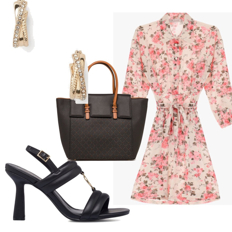 Outfit donna - Total look #1633166. Stile Romantica per Tutti i giorni. Abbinamento con vestiti corti, orecchini, borse a mano, sandali col tacco.
