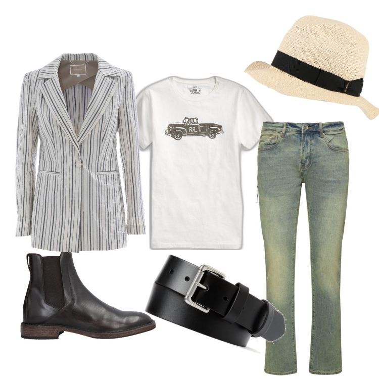 Outfit uomo - Trendy con il Borsalino. Stile Trendy per Tutti i giorni. Abbinamento con stivali e stivaletti, cappelli, t-shirt, cinture, giacche, jeans.