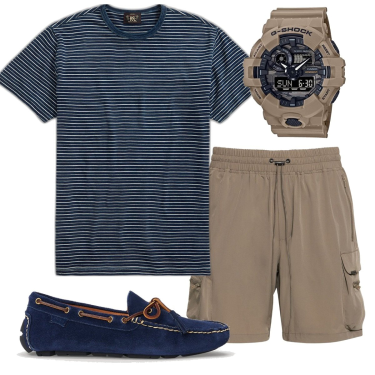 Outfit uomo - Total look #1633787. Stile Urban per Tutti i giorni. Abbinamento con t-shirt, scarpe stringate, shorts, orologi.