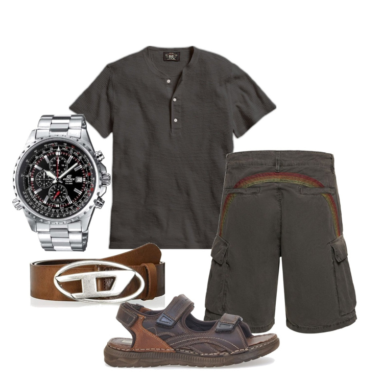 Outfit uomo - Ghost outfitter - giugno. Stile Trendy per Tutti i giorni. Abbinamento con t-shirt, shorts, orologi, cinture, sandali.