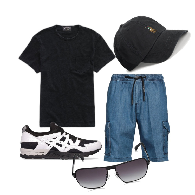 Outfit uomo - Ghost outfitter - giugno. Stile Urban per Tutti i giorni. Abbinamento con shorts, t-shirt, cappelli con visiera, sneakers, occhiali da sole.