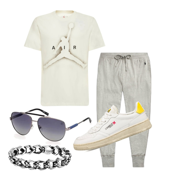 Outfit uomo - Ghost outfitter - giugno. Stile Casual per Tutti i giorni. Abbinamento con pantaloni, sneakers, t-shirt, occhiali da sole, braccialetti.