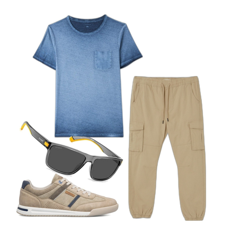 Outfit uomo - Ghost outfitter - giugno. Stile Trendy per Tutti i giorni. Abbinamento con t-shirt, pantaloni cargo, sneakers, occhiali da sole.
