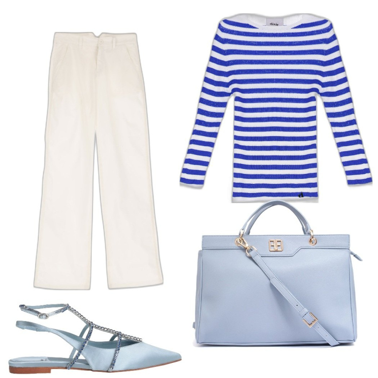 Outfit donna - Trendy e comoda tutto il giorno. Stile Trendy per Tutti i giorni. Abbinamento con ballerine, pantaloni, maglieria, borse tote.