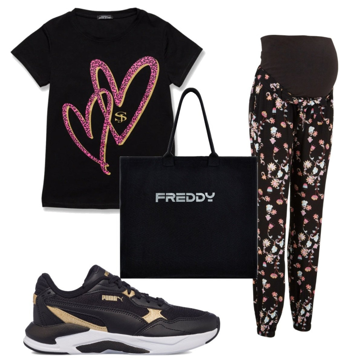 Outfit donna - Total look #1635345. Stile Basic per Tutti i giorni. look ideale per Premaman. Abbinamento con pantaloni, borse tote, sneakers, t-shirt.