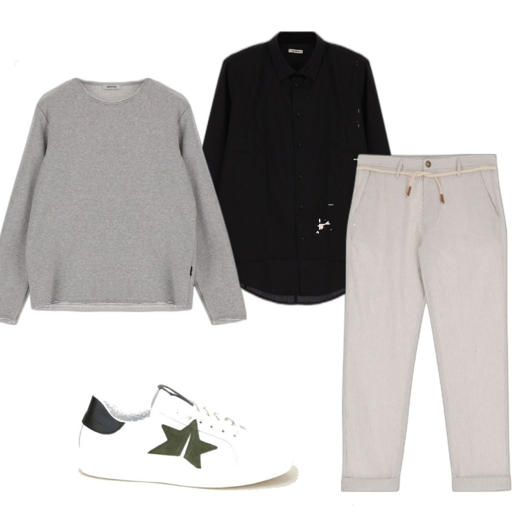 Outfit uomo - Total look #1635379. Stile Casual per Tutti i giorni. Abbinamento con camicie, maglieria, sneakers, pantaloni.