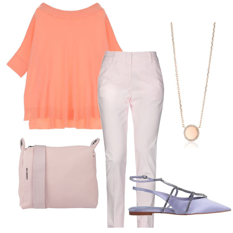 Outfit donna - Le ballerine a punta. Stile Bon Ton per Ufficio. Abbinamento con ballerine, borse a tracolla, pantaloni, maglieria, collane.