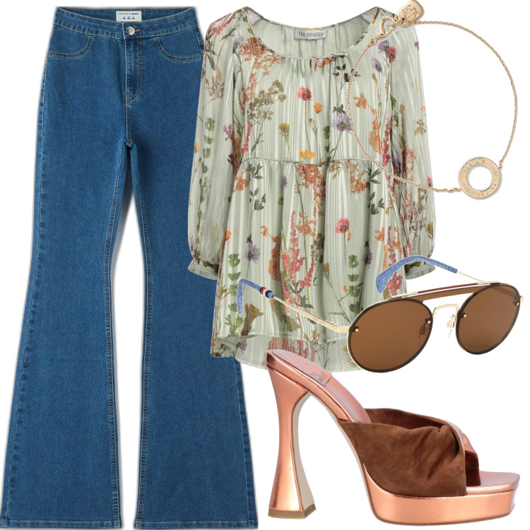 Outfit donna - That\'s seventy. Stile Vintage retrò per Tutti i giorni. Abbinamento con bluse, sandali in pelle, occhiali da sole, jeggings, braccialetti.