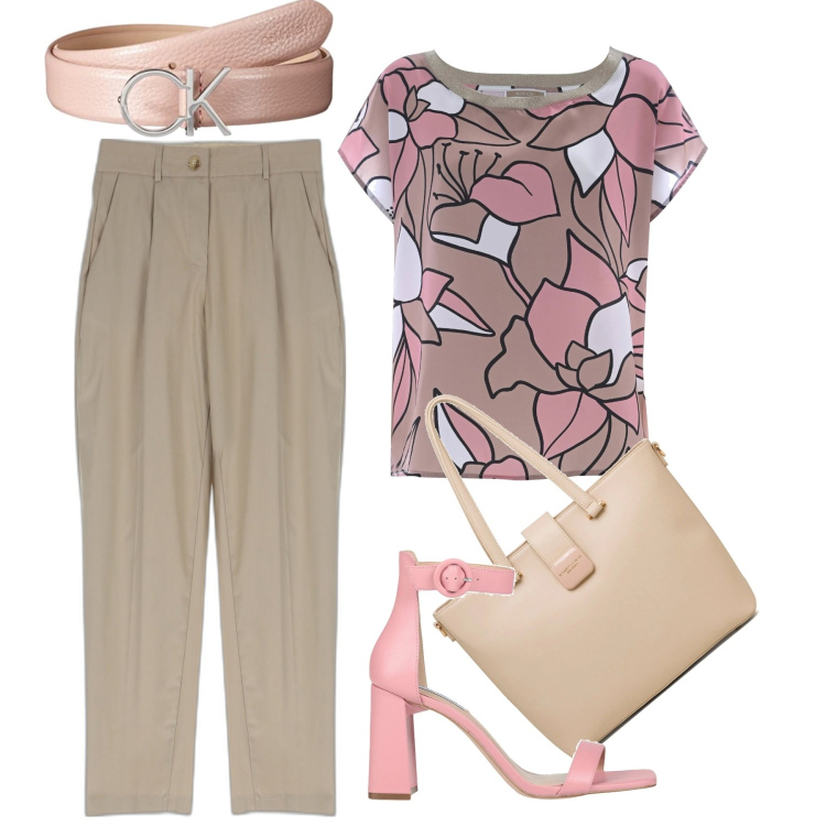Outfit donna - Fiori in ufficio. Stile Bon Ton per Ufficio. Abbinamento con sandali col tacco, pantaloni, bluse, borse a spalla, cinture.