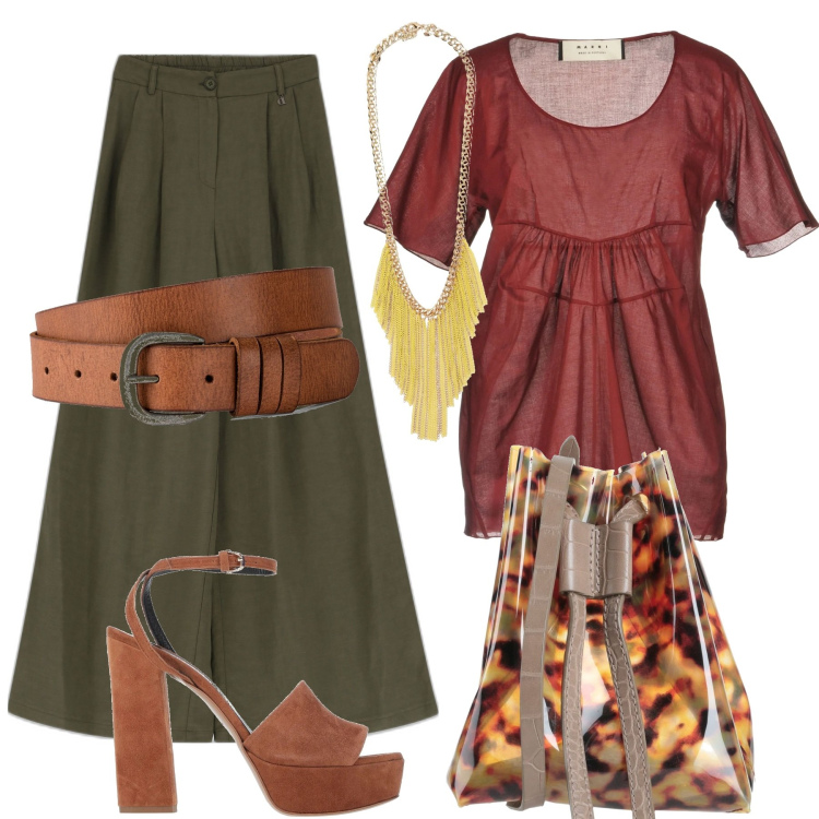 Outfit donna - La blusa leggera. Stile Etnico per Tutti i giorni. Abbinamento con cinture, bluse, sandali in pelle, borse a tracolla, pantaloni a palazzo, collane.